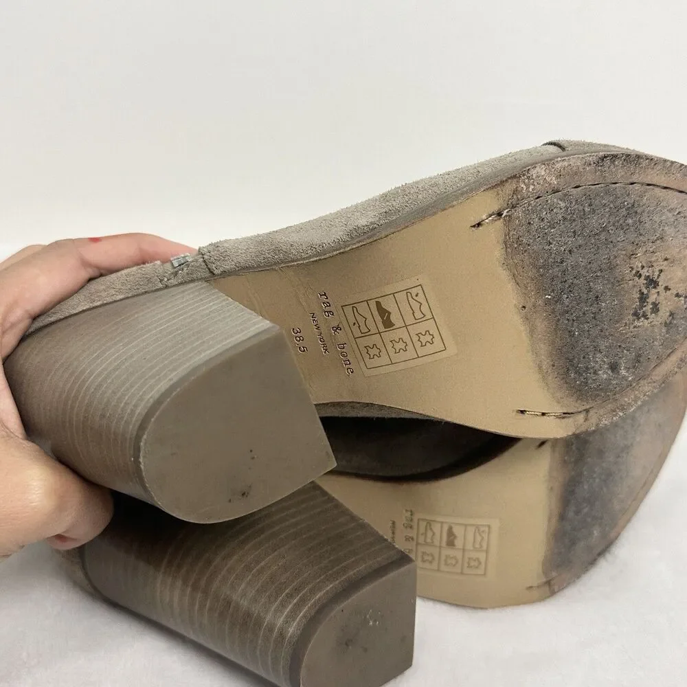 Rag & Bone Margot Ankle Booties Women 8.5 Taupe Suede Block Heel Quiet Luxury